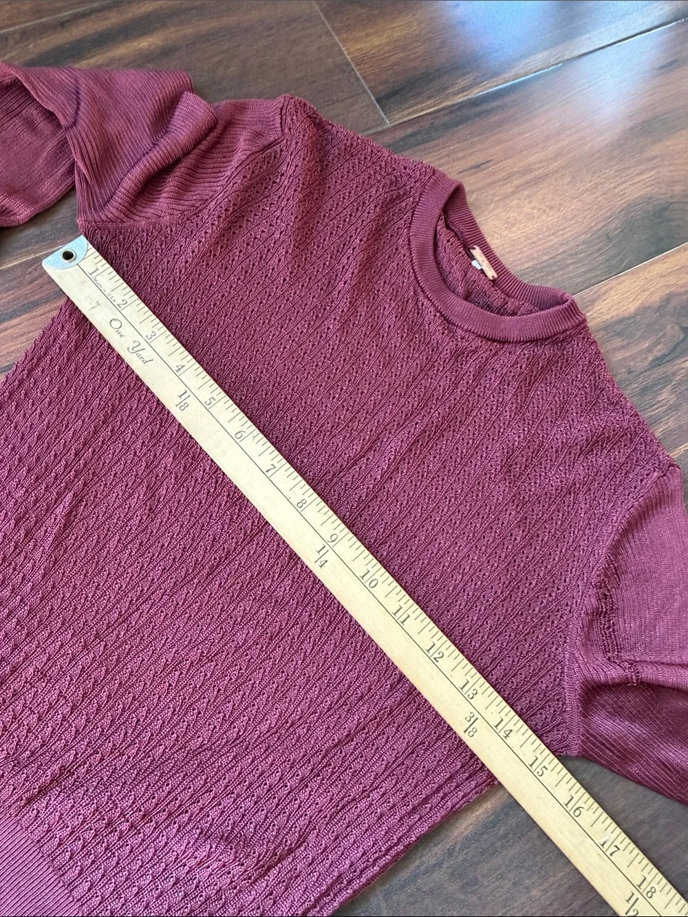 Free People Sheer Knit Linen Type Long Sleeve Crop Micro Top Maroon